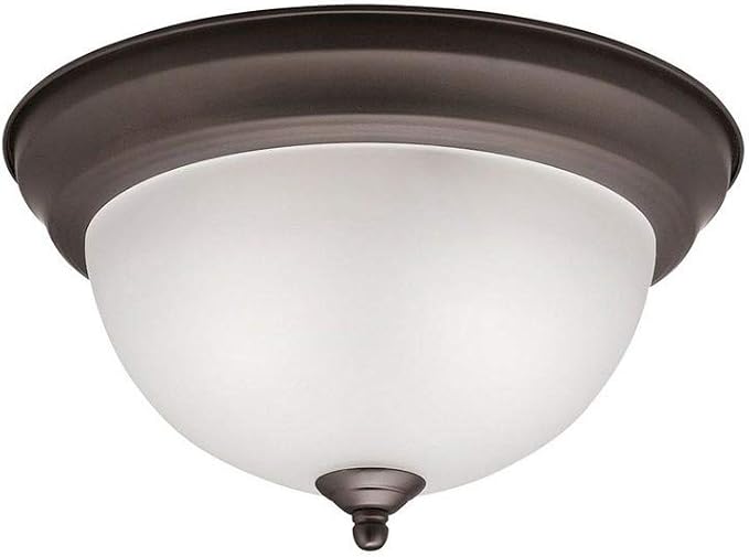 Kichler 12" 2-Light Flush Mount Light, Olde Bronze | Satin etched glass creates warm ambient lighting for living spaces (12" x 7"), 8111OZ - Image 2