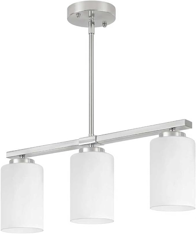 Brushed Nickel Kitchen Island Lighting Modern Dining Room Light Fixtures | 3-Light Linear Chandelier Over Table, 21.25'' Island Lights for Kitchen White Frosted Glass Shades, Adjustable Height - Image 5