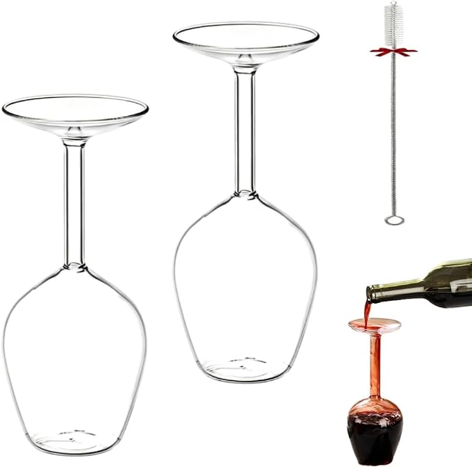 Upside Down Wine Glass, Inverted Wine Glass, Funny Red Wine Glasses (2PCS) | Novelty Upside-Down Stemware for Cocktails, Juice & Parties, Modern Creative Glassware Gift, 400ml by Unknown