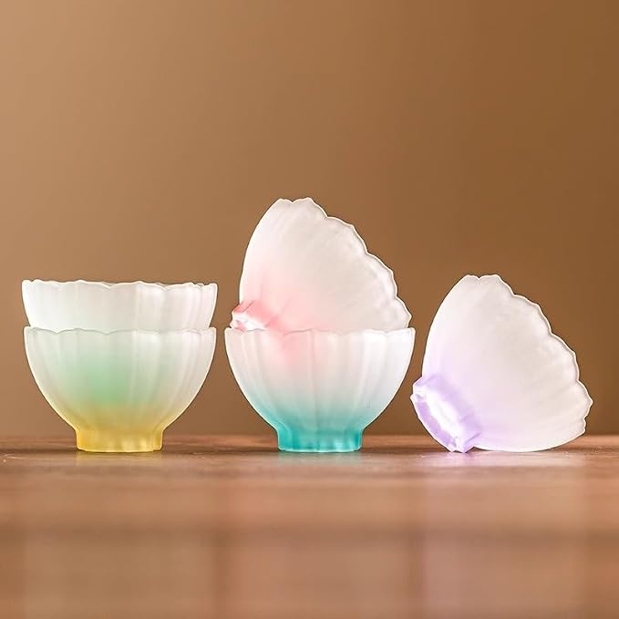 drinking glassware Lotus-shaped Glaze Glass Cup ,70ml(Blue) - Image 6