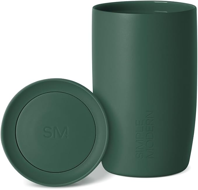 Simple Modern Insulated Travel Coffee Mug 360° Lid | 12oz | Green | Voyager Ceramic-Lined Insulated Stainless Steel Coffee Tumbler, Iced Coffee Cup, Mug with Lid | Fits Cupholder, Forest by Unknown