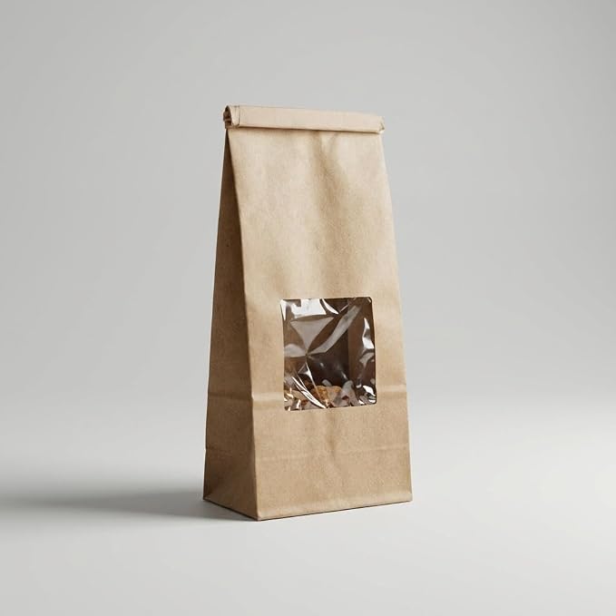 AwePackage Compostable Natural Kraft Paper Tin Tie Bag with Window (50, 14-16 oz) - Image 7