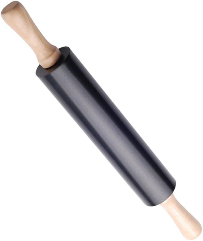 Black Smooth Surface Dough Rolling Pin Non-stick Wooden and Alloy Baking Tool for Kitchen Use and Bread Making by Unknown