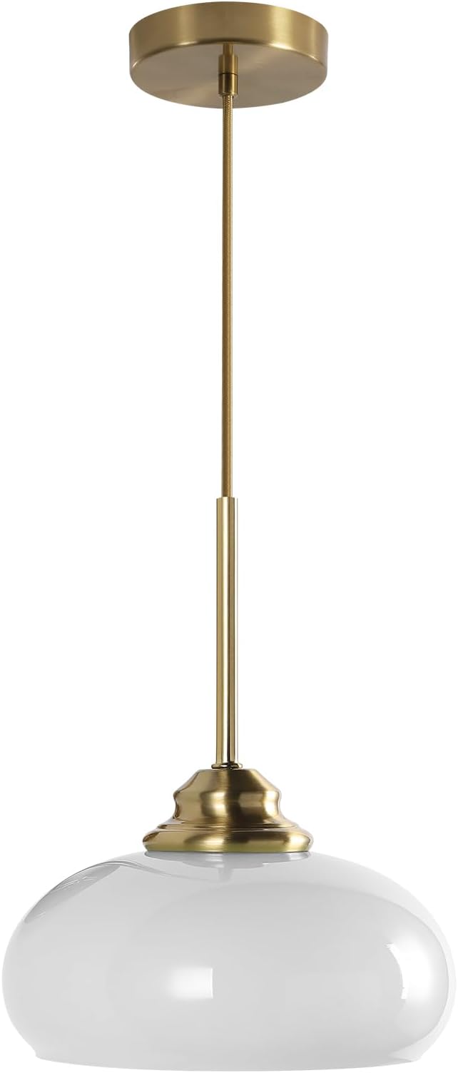 KCO Lighting White and Gold Pendant Light Milk Glass Hanging Light Fixtures Small Dome Pendant Light Brass Pendant Lighting by KCOLighting