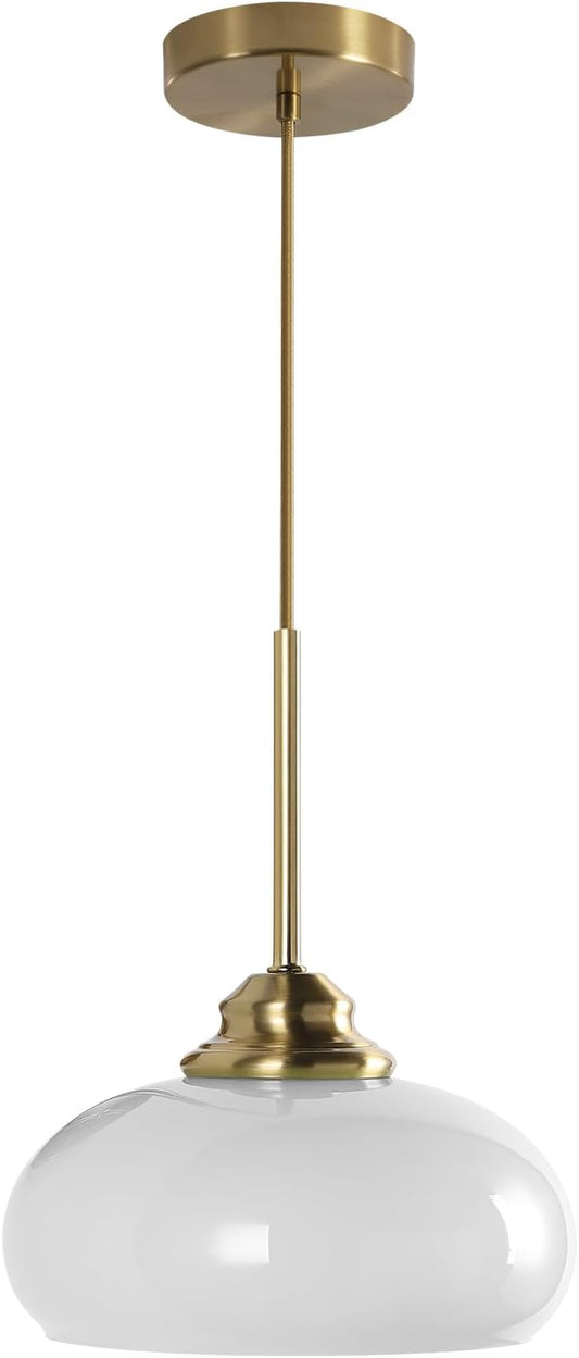 KCO Lighting White and Gold Pendant Light Milk Glass Hanging Light Fixtures Small Dome Pendant Light Brass Pendant Lighting by KCOLighting