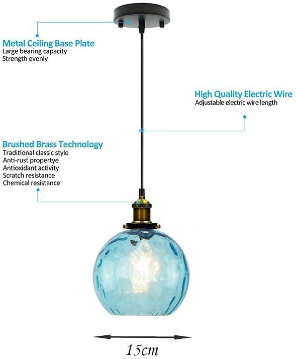 Pendant Light Shade Industrial Hanging Lights Fixtures Ceiling Outdoor Pendant Lighting for Kitchen Island Dining Room Unique Lamp in Kitchen Farmhouse Bedroom (Blue, 5.9 Inches) - Image 5