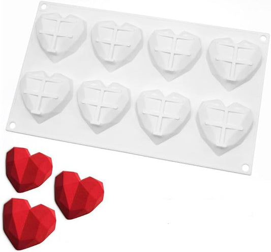 8 Grids Silicone Chocolate Mold Food Grade Diamond Love Heart Shape Cake Baking Mould Non-stick Candle Molds Fondant candy mold (Lover Heart E_11.84 X6.92 X0.88 inch) by mostsom