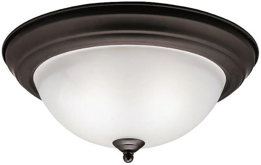 Kichler 14" 2-Light Flush Mount Light, Olde Bronze | Clear satin etched glass complements kitchens, dining rooms, and hallways (14" x 6"), 8112OZ by KichlerLighting