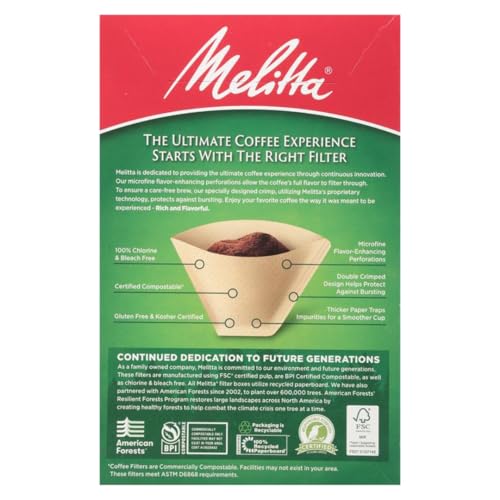 Melitta #4 Natural Brown Cone Coffee Filters – 300 Count (Pack of 3), Fits 8–12 Cup Brewers & Pour Over, Compostable