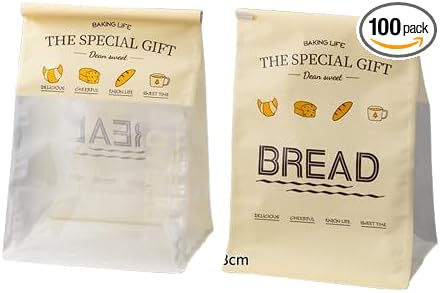 Baking Life The Special Bakery Packaging Gift Bags, Bread Storage with Window, Dear Sweet Design, Roll Top Closure (100, Medium) by Unknown