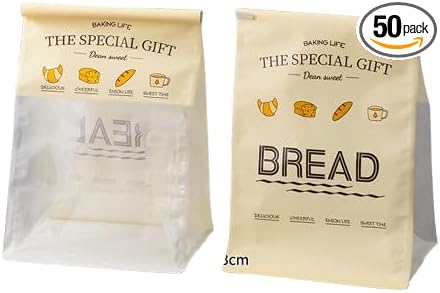 Baking Life The Special Bakery Packaging Gift Bags, Bread Storage with Window, Dear Sweet Design, Roll Top Closure (50, Medium) by Unknown