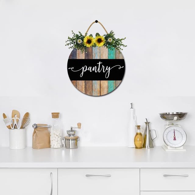 Pantry Signs Wall Art, Farmhosue Pantry Wall Decor, Round Wood Wall Hanging Plaque for Pantry Room Decor, Christmas Gift for Home 12 Inches - Image 4