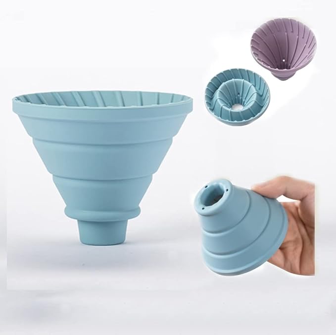 Pour Over Coffee Dripper,V60 and Cake Cup Filter Paper Silicone Coffee Funnel Filter,Reusable Dripper Coffee Filter with Wood Base Coffee Dripper Accessory for Coffee Pot Coffee Maker (Blue)