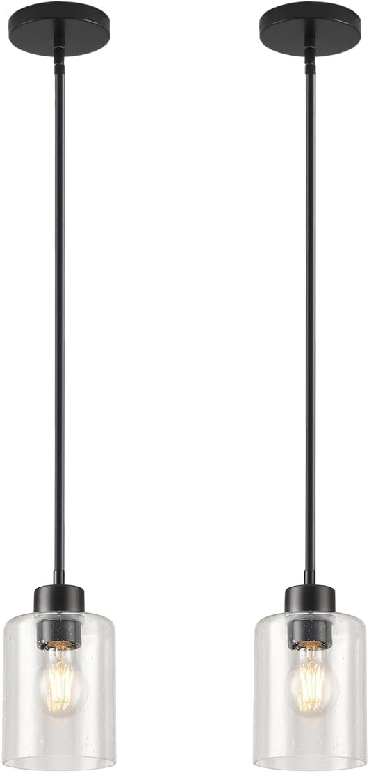 Black Pendant Lights Kitchen Island - Seeded Glass Pendant Light Fixture Multiple Stems Rods 3 Units 12 Inch 3 Units 4 Inch (2 Pack Black Seeded Downrod) by KLSSLighting
