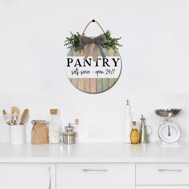 Pantry Sign Home Decor Round Wood Sign Plaque 12 Inches Kitchen Hanging Wall Art Rustic Wood Hanging Wall Decor - Vintage Farmhouse Sign for Kitchen or Dining Room - Image 4