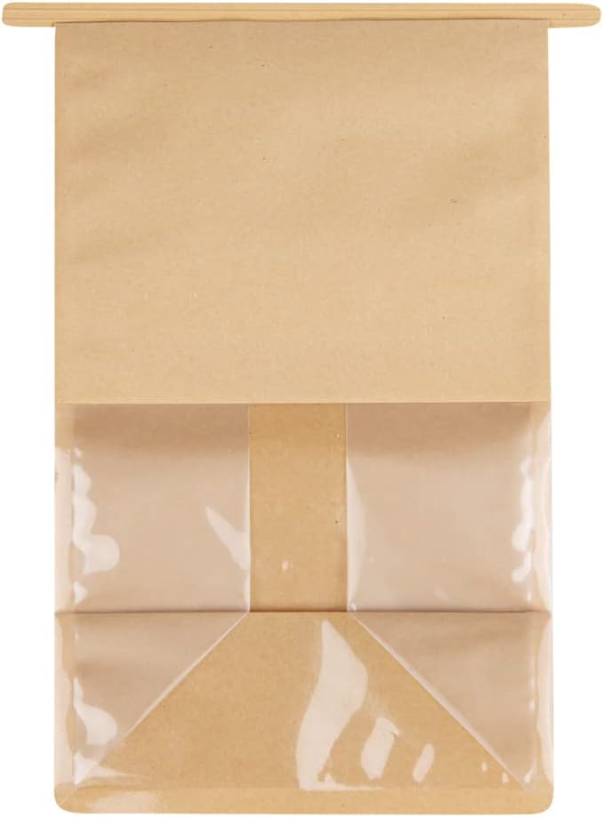 Restaurantware-Bag Tek 6.3 x 5.1 x 10.2 Inch Tin Tie Bags With Windows, 100 Resealable Bakery Bags With Windows - Flat Bottom, For Cookies or Coffee Beans, Kraft Cotton Paper Tin Tie Bags - Image 10