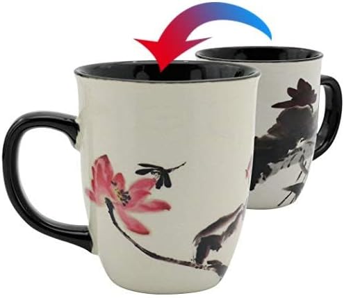 Funny Ceramic Magic Heat Color Changing Art Coffee Tea Mug Lotus Printing Porcelain Mugs for Women Personalized White Green Tea Cup 16 oz Large Coffee Mug for Mom Girl Grandma And Man - Image 2