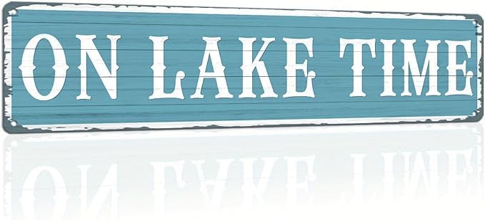 On Lake Time Metal Sign Rustic Lake Decor Wall Hanging Art Vintage Style Wall Decor for Living Room Bedroom Cabin Porch Lake House by Unknown