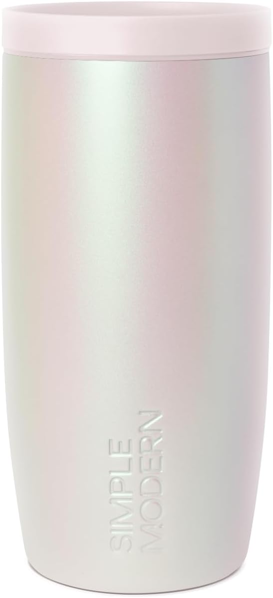 Simple Modern Insulated Travel Coffee Mug 360° Lid | 16oz | Pearlescent | Voyager Ceramic-Lined Insulated Stainless Steel Coffee Tumbler, Iced Coffee Cup, Mug with Lid | Fits Cupholder, Coconut Pearl by Unknown