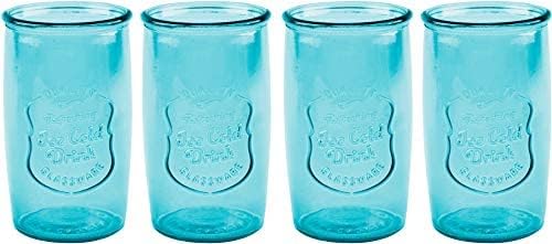 Glaver's Highball Glasses Set of 4 – 20oz Artistic Ice-Cold Pretty Blue – Vintage Glassware with Embossed Logo – Beverage Drinking Glasses for Water, Juice, Cocktails. Hand Wash. - Image 6