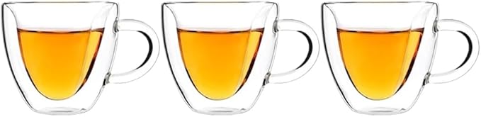 Heart-Shaped Double Wall Coffee Mugs, Set of 3 Insulated Glass Cups, 8.5 oz - Ideal for Coffee and Tea (5oz,3pcs)