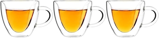 Heart-Shaped Double Wall Coffee Mugs, Set of 3 Insulated Glass Cups, 8.5 oz - Ideal for Coffee and Tea (5oz,3pcs)