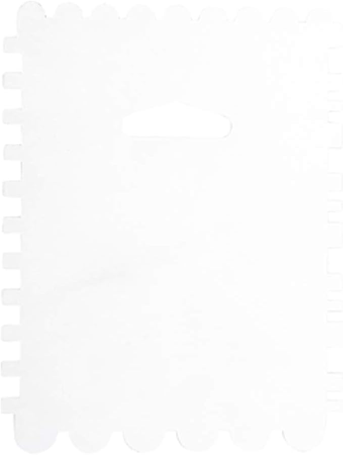 Restaurantware Pastry Tek 4.9 Inch x 3.8 Inch Cake Scraper 1 4-Pattern Cake Smoother - Square Edges Scalloped Edges Metal Icing Smoother Hanging Hole For Decorating Or Sculpting Desserts