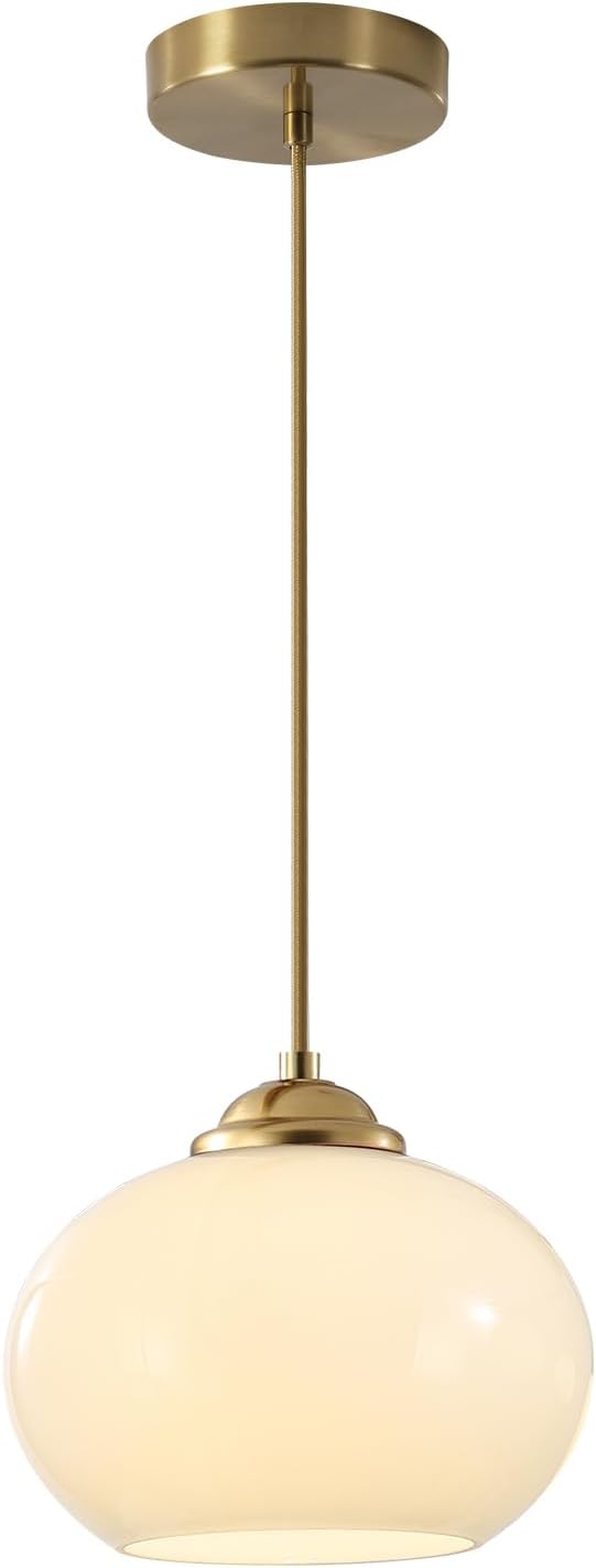 KCO Lighting 1-Light Globe Pendant Light Mid Century Modern Pendant Lighting White Glass Hanging Light Fixture Brushed Brass Chandelier Adjustable Light for Dining Room Living Room Bedroom Kitchen by KCOLighting