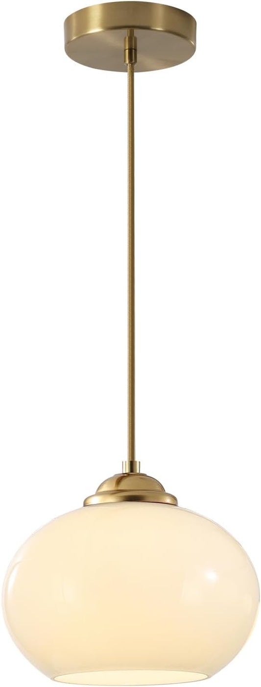 KCO Lighting 1-Light Globe Pendant Light Mid Century Modern Pendant Lighting White Glass Hanging Light Fixture Brushed Brass Chandelier Adjustable Light for Dining Room Living Room Bedroom Kitchen by KCOLighting