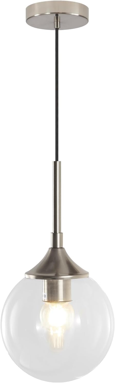 KCO Lighting 7.1” Glass Globe Pendant Light Brushed Nickel Ceiling Light Fixture Mid Century Modern Pendant Lights Kitchen Island Small Bubble Glass Pendant Light by KCOLighting