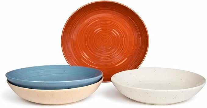 Sango Siterra Painter's Palette Stoneware Pasta Bowls (Set of 4) – Pasta & Serving Bowls, Earthy Reactive Glaze, Multi Assorted Colors, Microwave & Dishwasher Safe, for Everyday Dining & Entertainment by Sango