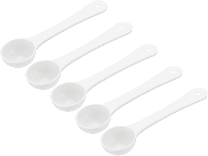 MECCANIXITY Micro Spoons 1 Gram Measuring Scoop Plastic Round Bottom Mini Spoon with Hanging Hole for Home Kitchen Powder Measurement Baking 50Pcs