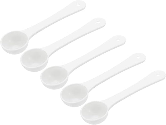 MECCANIXITY Micro Spoons 1 Gram Measuring Scoop Plastic Round Bottom Mini Spoon with Hanging Hole for Home Kitchen Powder Measurement Baking 50Pcs