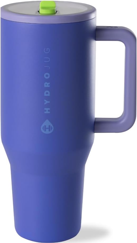 HydroJug Traveler - 32 oz Water Bottle with Handle & Flip Straw - Fits in Cup Holder, Leak Resistant Tumbler-Reusable Insulated Stainless Steel & Rubber Base - Gifts for Women & Men, Lime Rickey
