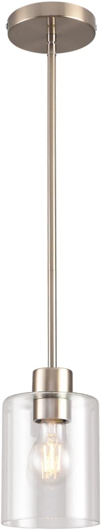 Brushed Nickel Pendant Lights,Modern Farmhouse Pendant Light,Light Fixture Kitchen Pendant Mini Hanging Light for Sink Island,Adjustable Height,Home Décor Lighting(Brushed Nickel 1 pack Stem Rod) by KLSSLighting
