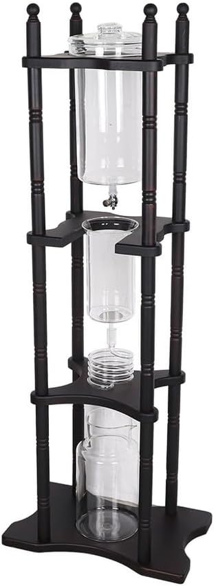 Cold Brew Coffee Maker, Ice Drip Coffee Tower 2500ml Glass Dutch Coffee Dripper, Manual Slow Drip Iced Coffee Pot with Solid Wood Frame & Reusable Filter, for Cafe, Bar, Party, Home Brewing