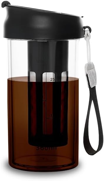 watchget Cold Brew Coffee Maker Travel Tumbler with Soft Silicone Handle Portable Iced Coffee & Tea Infuser with Airtight Lid Cold Brew Travel Cup 12oz/360ml black