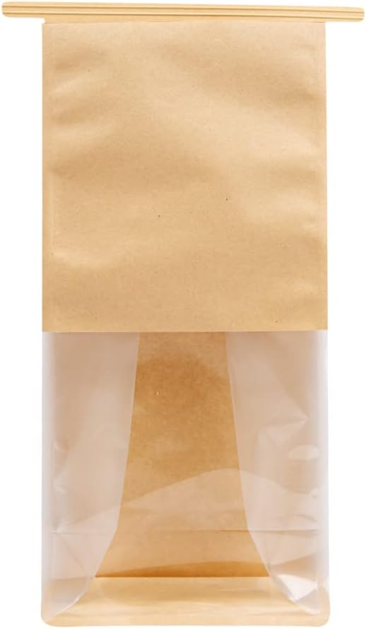Bag Tek 5.1 x 4.1 x 11.2 Inch Tin Tie Bags With Windows, 100 Resealable Bakery Bags With Windows - Flat Bottom, For Cookies or Coffee Beans, Kraft Cotton Paper Tin Tie Bags - Restaurantware - Image 13