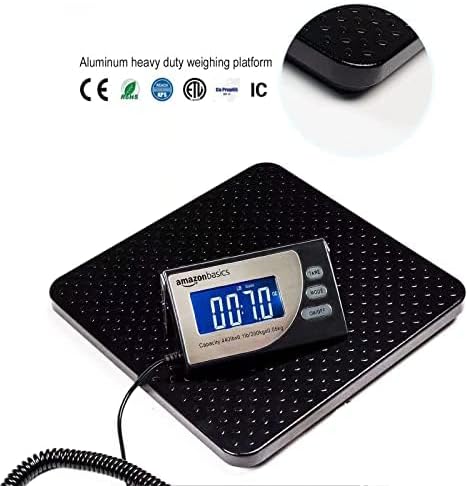 Amazon Basics Digital Postal Scale, Heavy Duty Weighing Platform for Packages, Shipping, 660 lb Capacity, 1 Ounce Readability, Portable, Black