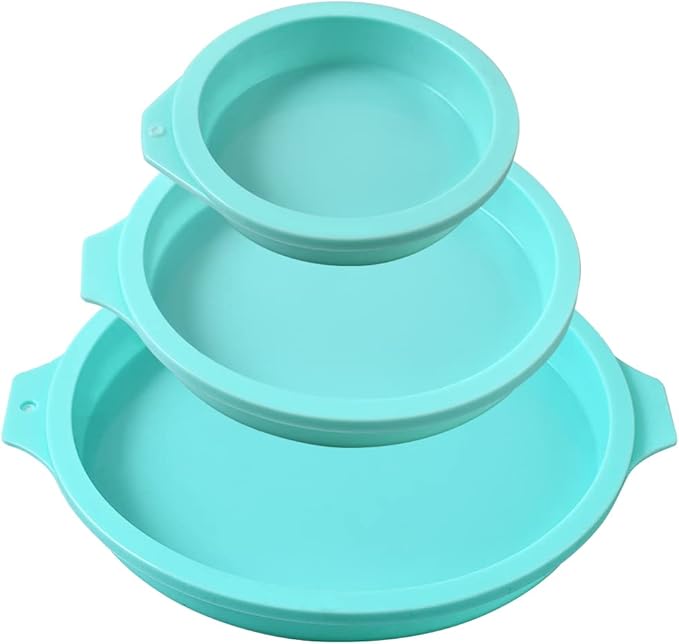 Newk Silicone Round Cake Mold, 3 Packs Silicone Cake Pans Mold for Layer Cakes, Rainbow Cakes, Resin Coasters – 4”+6“+8”