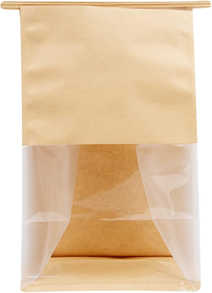 Restaurantware-Bag Tek 6.3 x 5.1 x 10.2 Inch Tin Tie Bags With Windows, 100 Resealable Bakery Bags With Windows - Flat Bottom, For Cookies or Coffee Beans, Kraft Cotton Paper Tin Tie Bags - Image 12