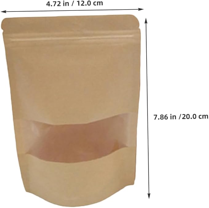 Ciieeo 50pcs Kraft Paper Bags Window Sealable Stand-up Storage Bags Safe Food Packaging for Nuts Cookies Candy Dried Fruit - Image 7