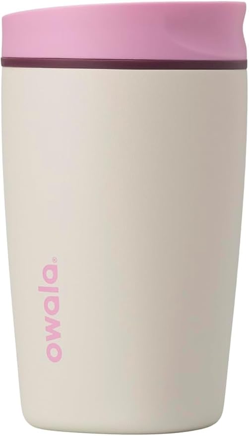 Owala SmoothSip Slider Insulated Stainless Steel Coffee Tumbler, Reusable Iced Coffee Cup, Hot Coffee Travel Mug, BPA Free 12 oz, Pink/Tan (Daybreak) (Pack of 8) by Unknown