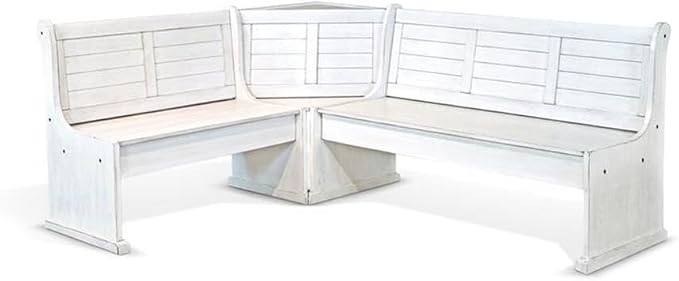 Pemberly Row 75" x 56" Farmhouse Wood Breakfast Nook Set with Table, Storage, Reversable Benche, L-Shaped Corner Bench, for Dining Room, in Marble White Finish - Image 8
