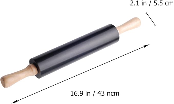 Black Smooth Surface Dough Rolling Pin Non-stick Wooden and Alloy Baking Tool for Kitchen Use and Bread Making - Image 2