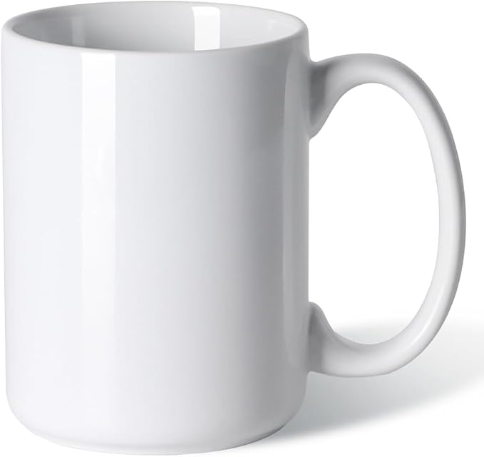 16 OZ Coffee Mug, Classic Blank Ceramic Cup with Large Handle for Tea Latte Cappuccino, White by Smilatte