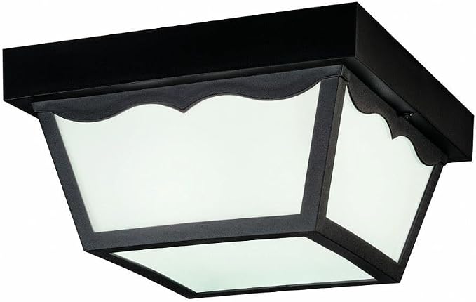 Kichler 10.5" 2-Light Outdoor Flush Mount Light, Black | Damp-rated outdoor ceiling light with frosted glass for porches and patios (10.5" x 5.5"), 9322BK by KichlerLighting
