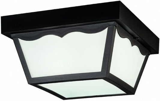 Kichler 10.5" 2-Light Outdoor Flush Mount Light, Black | Damp-rated outdoor ceiling light with frosted glass for porches and patios (10.5" x 5.5"), 9322BK by KichlerLighting