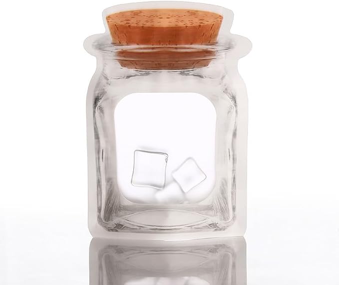 50Pcs Stand Up Clear Front Cork Mason Jar Pattern Zipper Mylar Bag Plastic Pouch Portable Cute Bottle Shape Food Preservation Smell Proof Packaging Pouches 7.8x5.5+2.7in (20x14+7cm) - Image 2