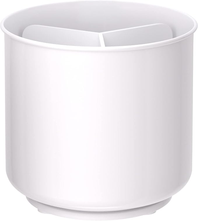Cooler Kitchen Jumbo XL Rotating White Plastic Utensil Holder Caddy with Sturdy No-Tip Weighted Base, Removable Divider, and Gripped Insert - Dishwasher Safe Kitchen Utensil Holder for Countertop by CoolerKitchen